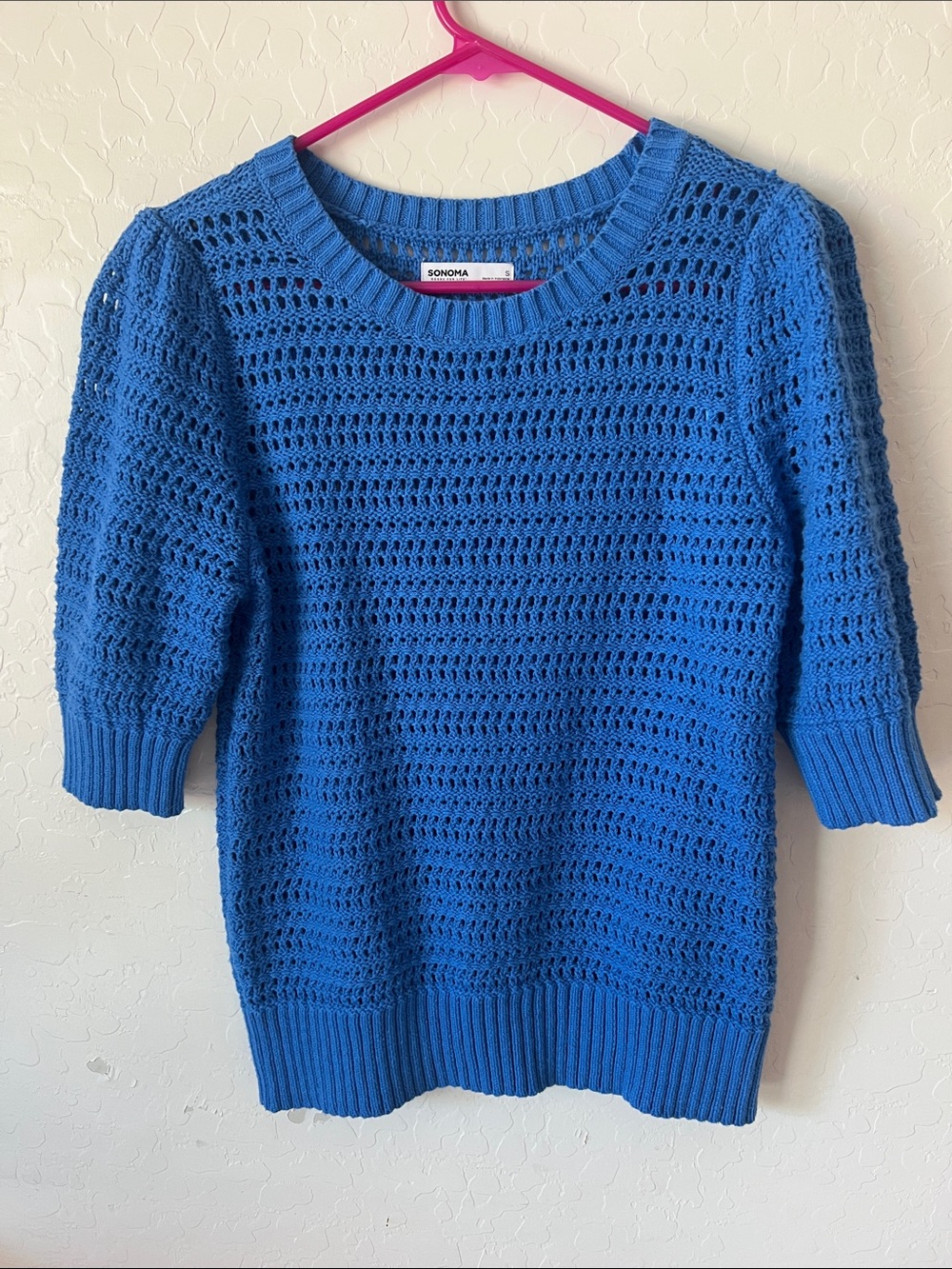Sonoma Cobalt Blue Open-Knit Short Sleeve Sweater half Sleeve EUC